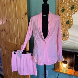 Pink Blazer and Shorts Set with Fringe